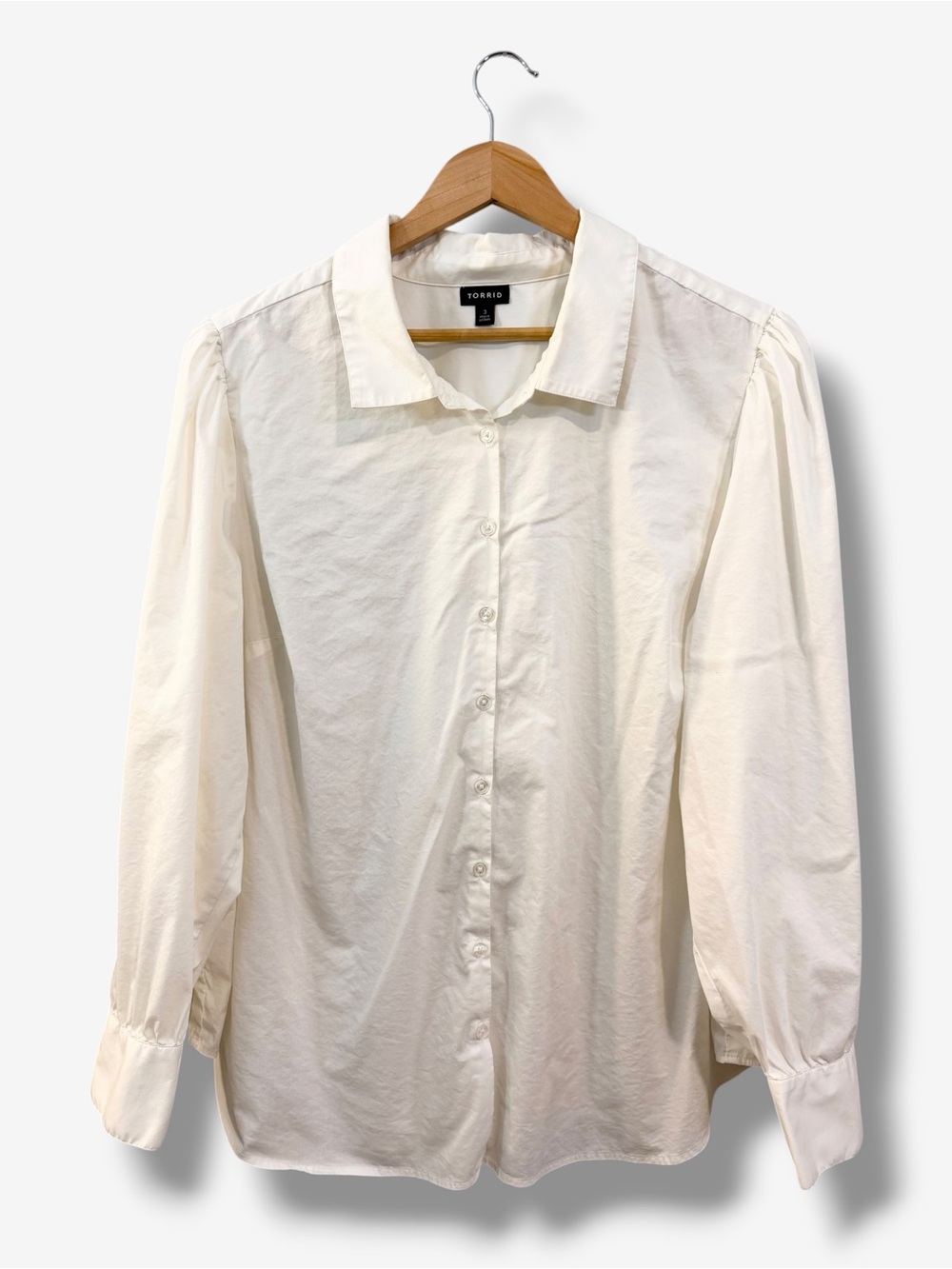 Torrid Poplin Puff Sleeve Button Down Shirt 3X Cloud Dancer White